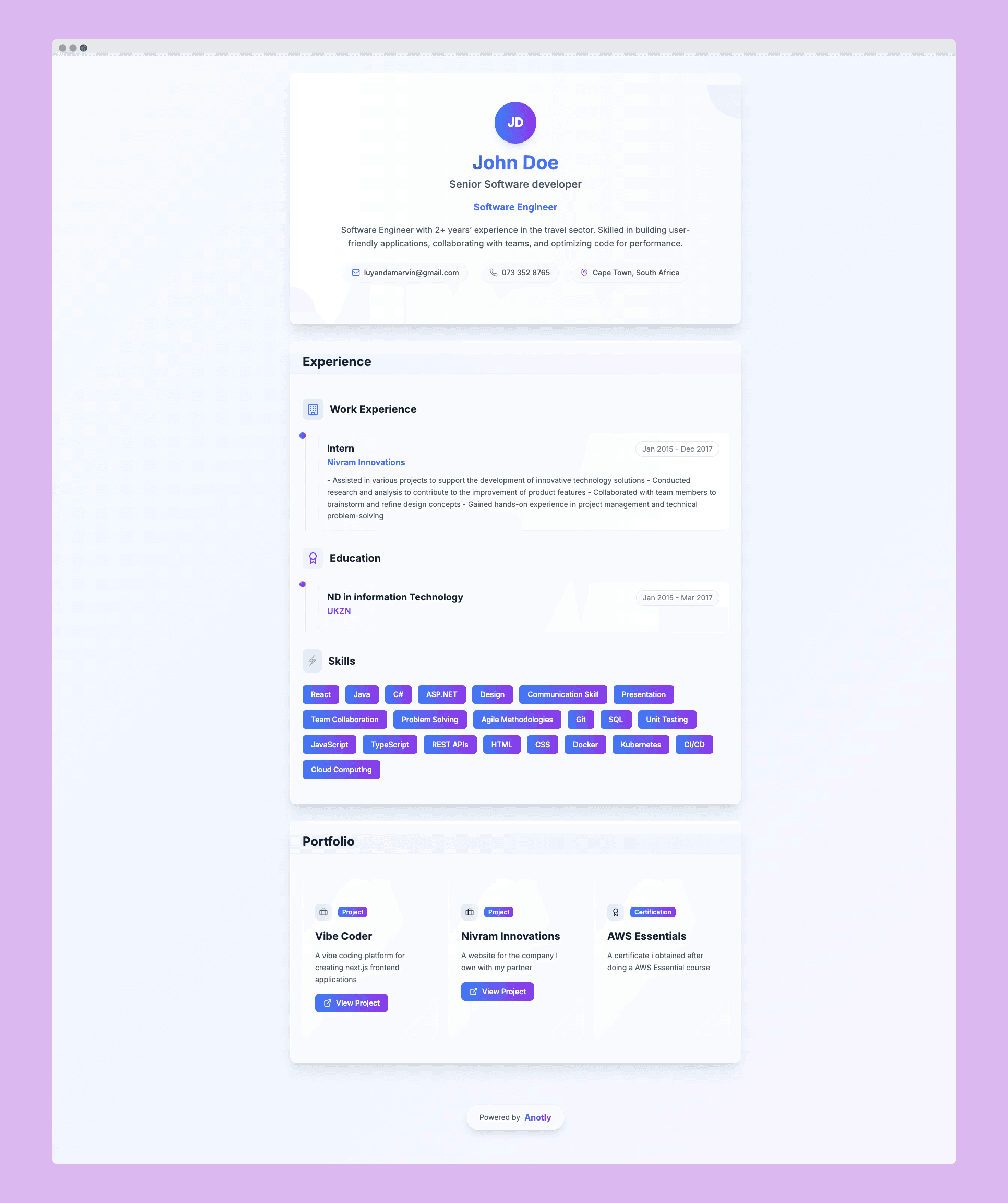 Anotly Public Profile Example